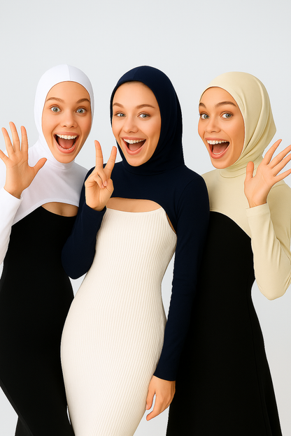 3'lü Set Boneli Boyunluklu Kolluk - Beyaz, Bej ve Lacivert