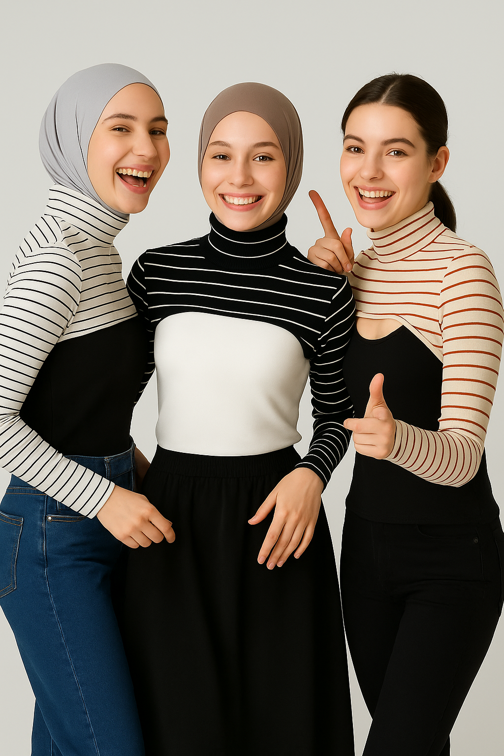3'lü Set Dik Yaka Boyunluklu Kolluk - Çizgili Seri
