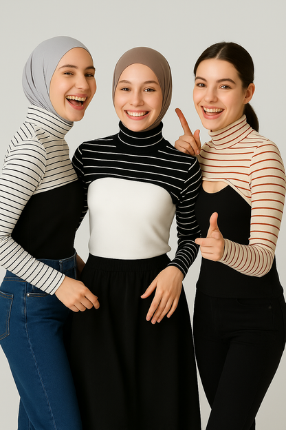 3'lü Set Dik Yaka Boyunluklu Kolluk - Çizgili Seri