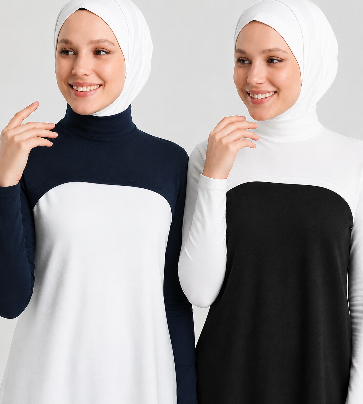 2'li paket beyaz siyah penye boyunluklu kolluk yaka detay