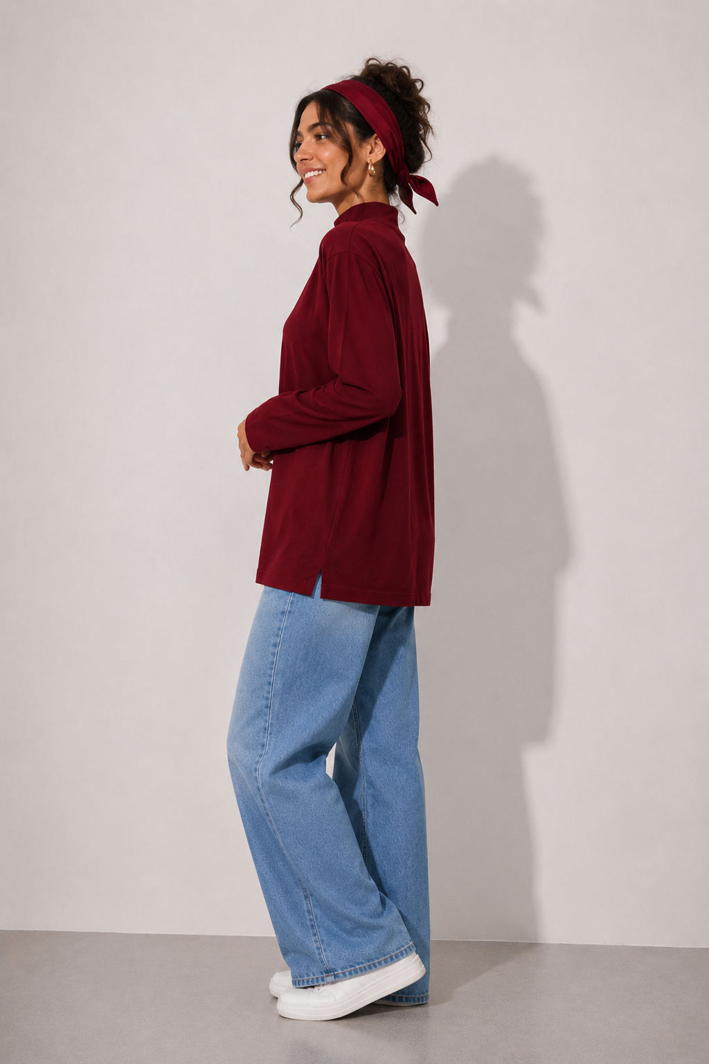 Bordo balıkçı yaka tunik yan profil