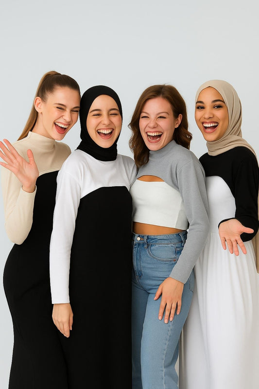 4'lü Set Dik Yaka Boyunluklu Kolluk - Beyaz Siyah Gri Bej