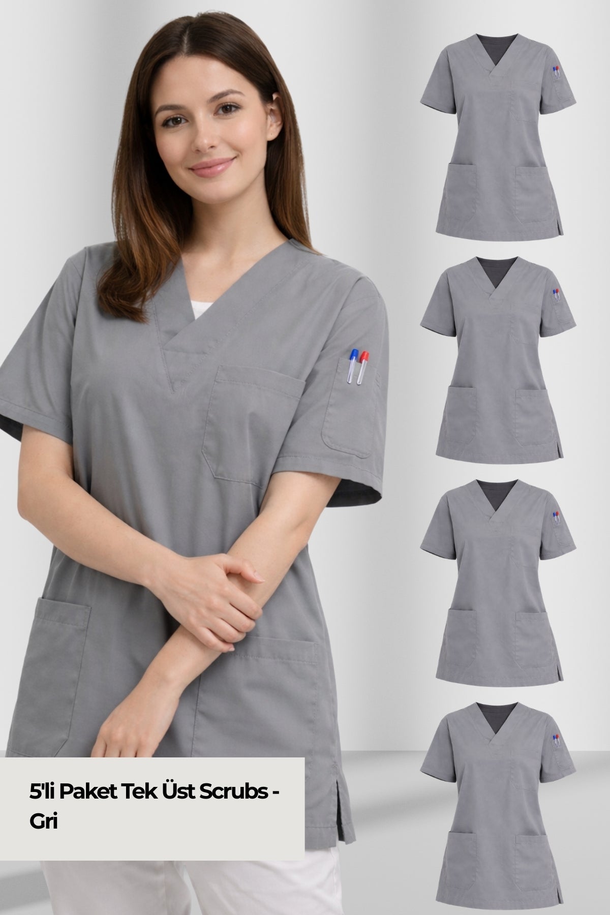 Kadın Scrubs Üst Forma Seti 5’li Paket | 4 Cepli Medikal Üst | Rahat ve Dayanıklı
