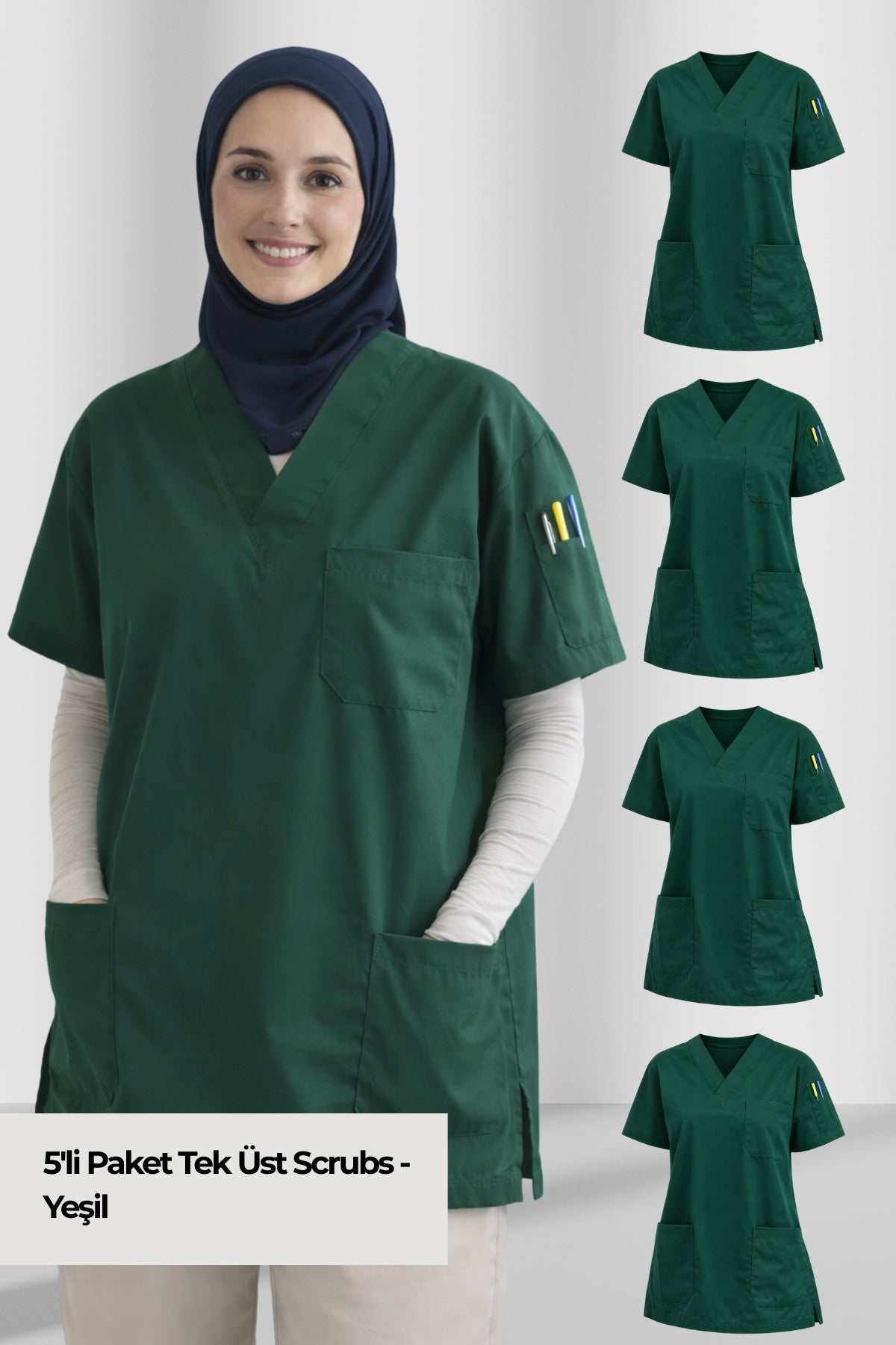 Kadın Scrubs Üst Forma Seti 5’li Paket | 4 Cepli Medikal Üst | Rahat ve Dayanıklı