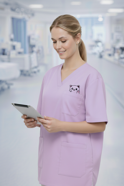 Pawline Premium Scrubs Forma Sevimli Kedi - Bordo