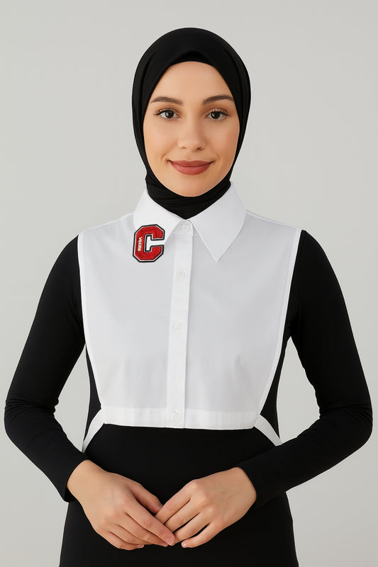 Shirt Collar with Letter C Detail - White 