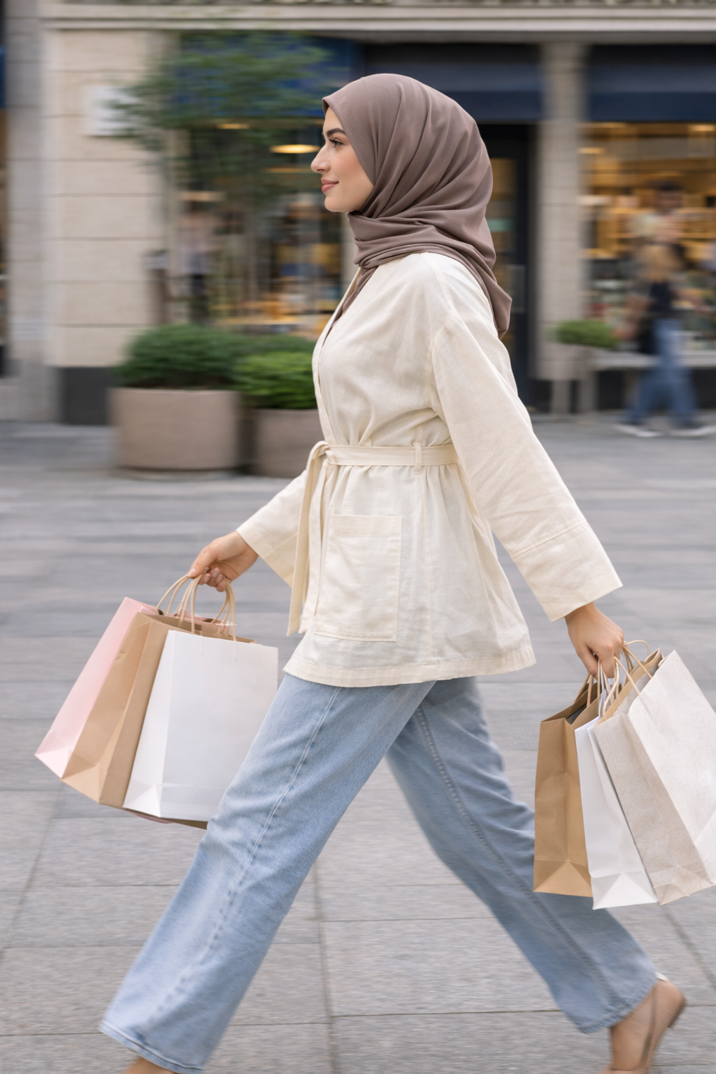 tesettür tunik modelleri arasında şık ve minimal krem tunik