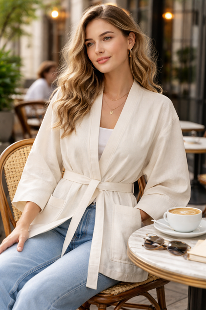 Raw Cotton Kimono Jacket - Cream