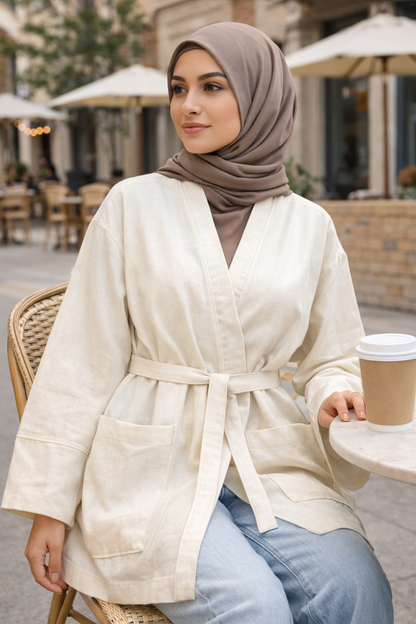Raw Cotton Kimono Jacket - Cream