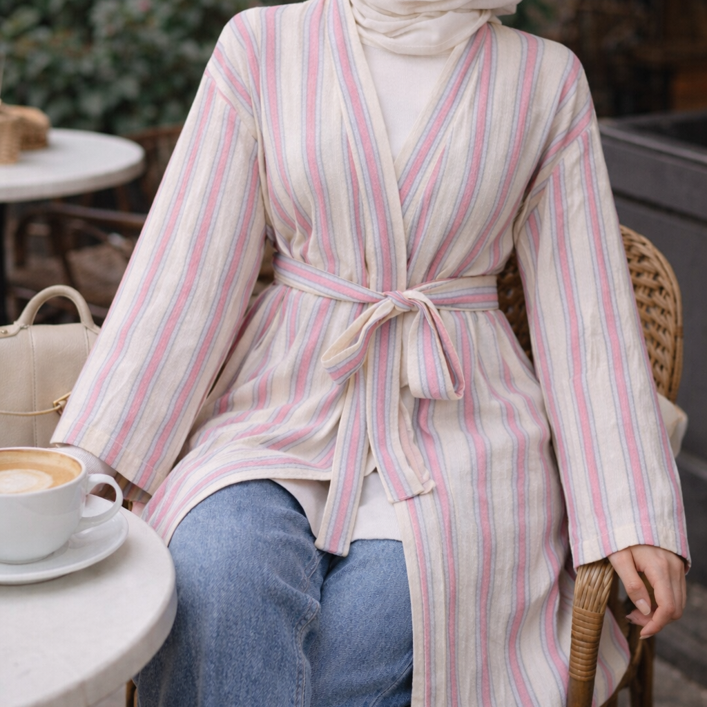 Kadın tesettür tunik modelleri çizgili uzun tunik tasarımı