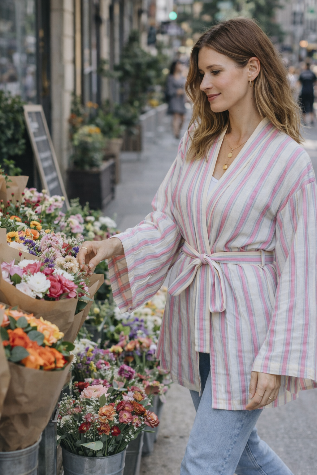 Handwoven Kimono - Pink and Blue