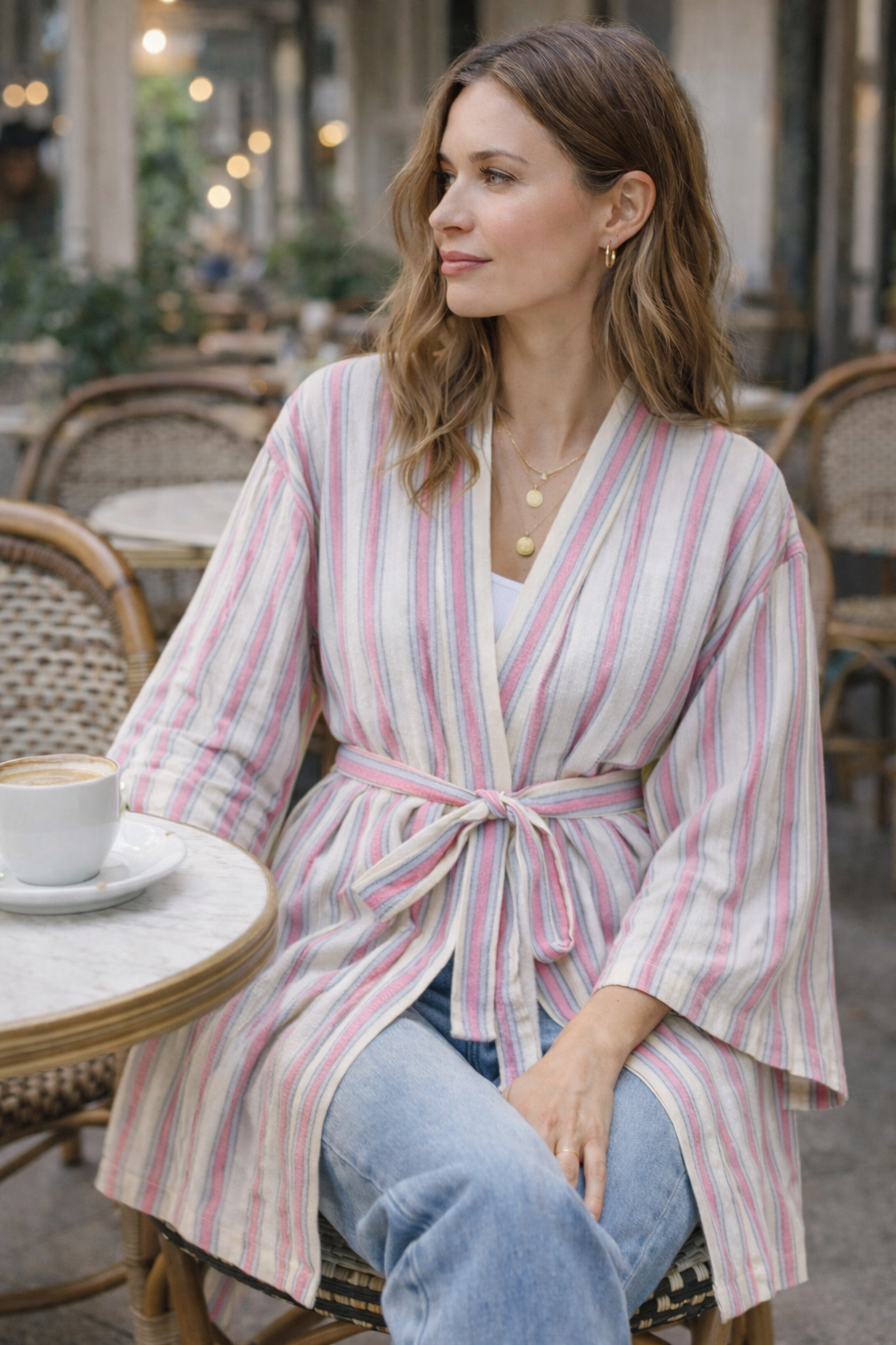 Handwoven Kimono - Pink and Blue