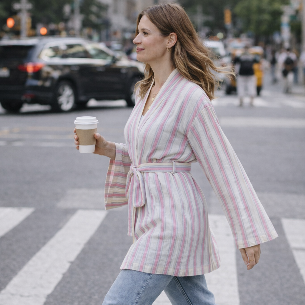 Beyaz tesettür tunik çizgili detaylı modern tunik modeli