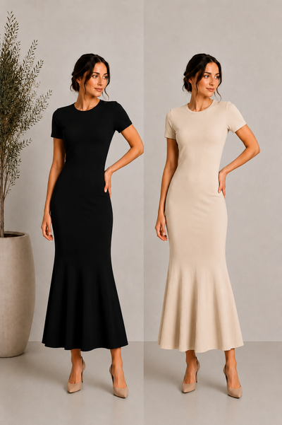 2'li Paket Kadın Fit Elbise - Kısa Kollu Balıketi Kesim