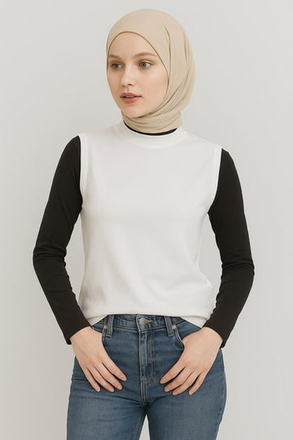 Balıkçı Yaka Kolsuz Atlet Bluz - Beyaz