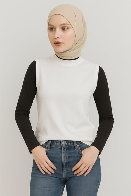 Balıkçı Yaka Kolsuz Atlet Bluz - Beyaz