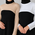 2'li Paket Bej ve Beyaz Penye Boyunluklu Kolluk