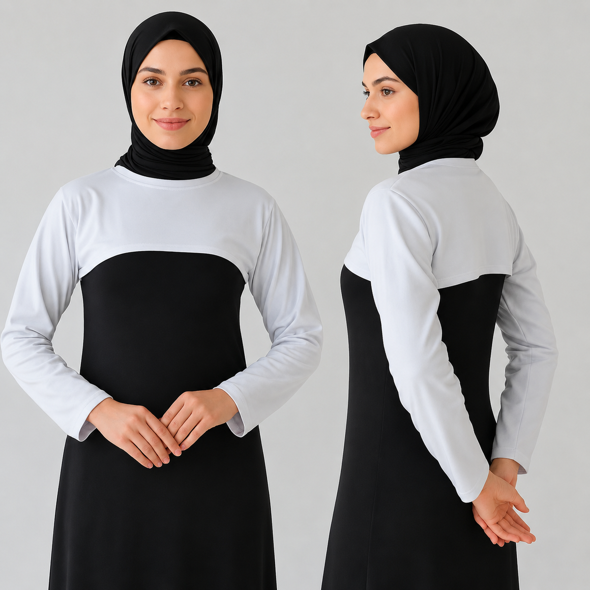 2'li paket beyaz penye boyunluklu tesettür kolluk, tesettürlü model