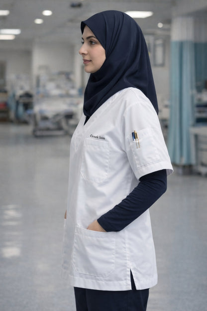 Kişiye Özel İsimli Tek Üst 4 Cepli Scrubs Forma - Beyaz