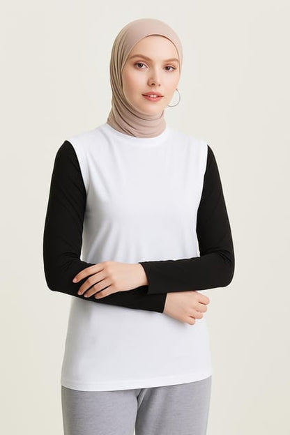 Bisiklet Yaka Kolsuz Atlet Bluz - Beyaz