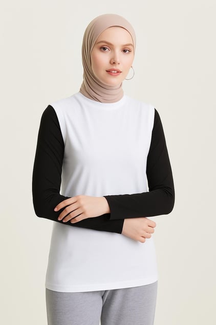 Bisiklet Yaka Kolsuz Atlet Bluz - Beyaz