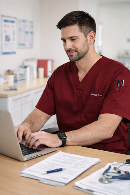 Personalized Men's Single Top 4-Pocket Scrubs Jersey - Burgundy