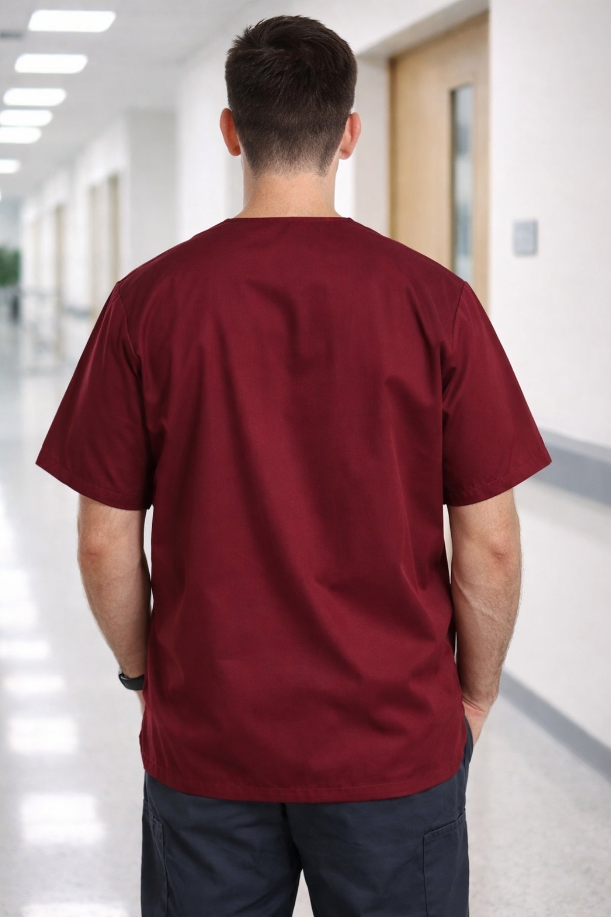 Personalized Men's Single Top 4-Pocket Scrubs Jersey - Burgundy