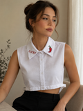 Lucky Biber İşlemeli Takma Gömlek Yakası - Beyaz Özel Tasarım