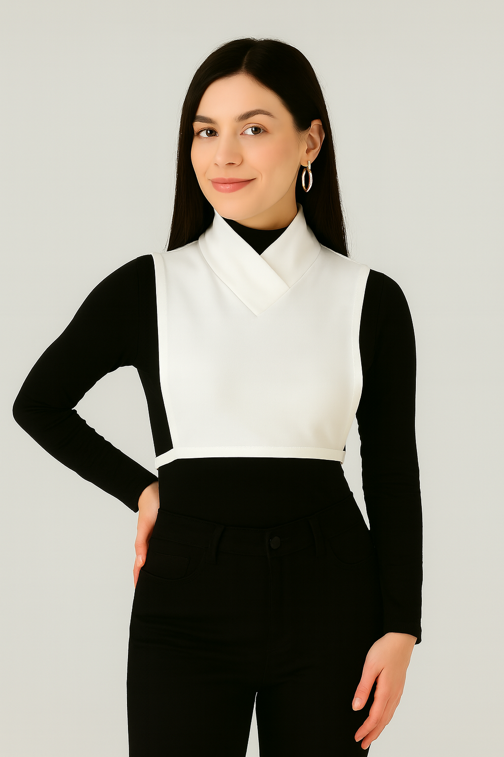 Turtleneck Sleeveless Neck Collar - White