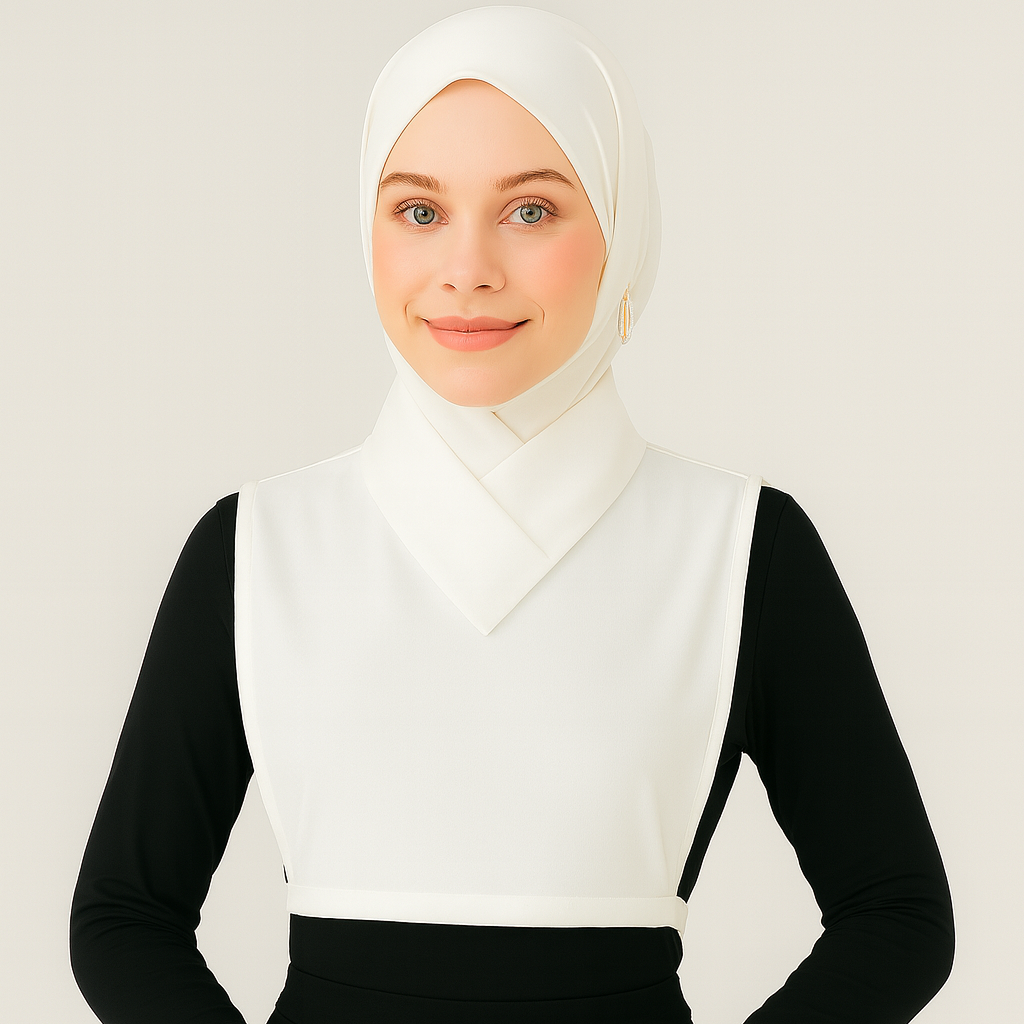 Tesettür boyunluk kolluk modeli beyaz modern kadın kombin