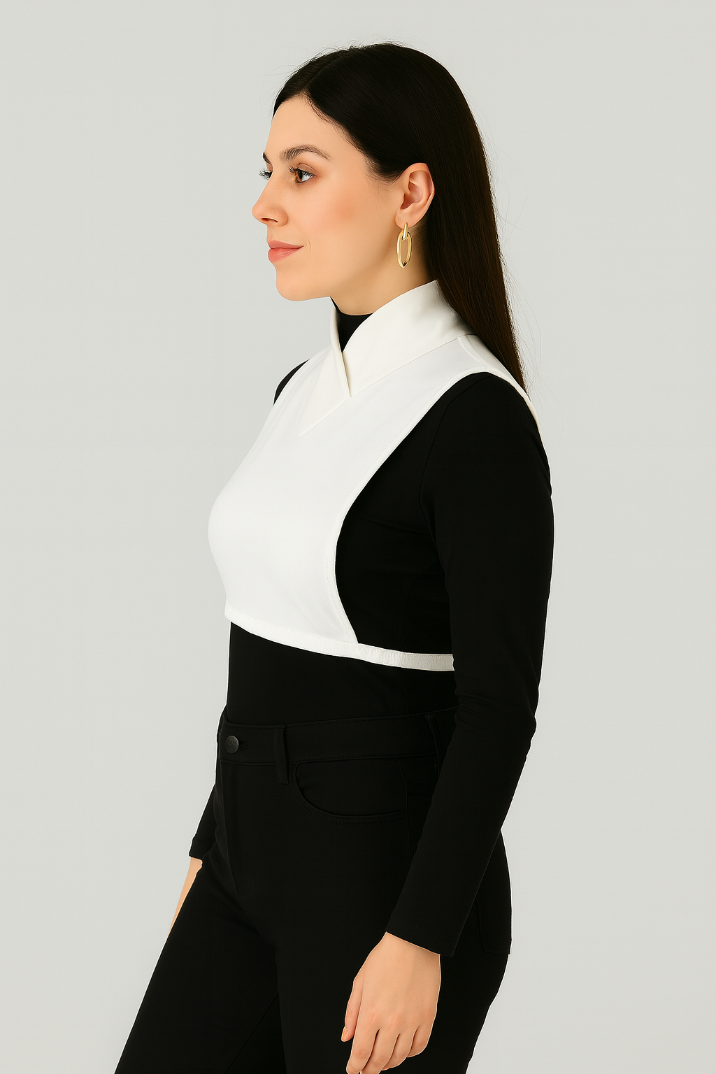 Turtleneck Sleeveless Neck Collar - White