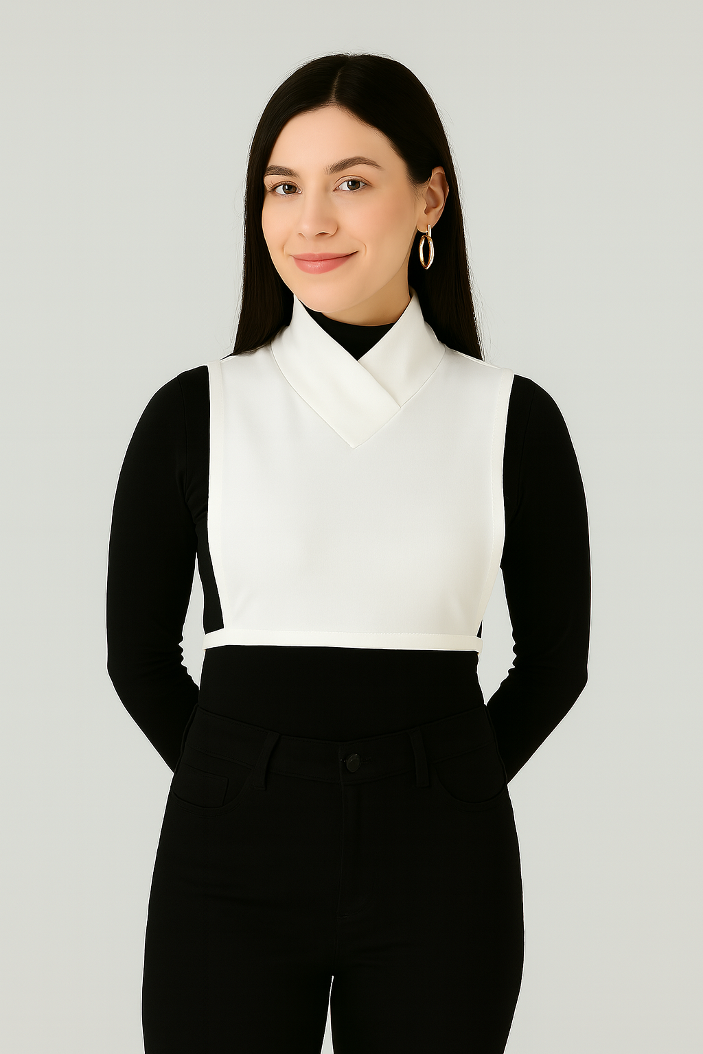 Turtleneck Sleeveless Neck Collar - White