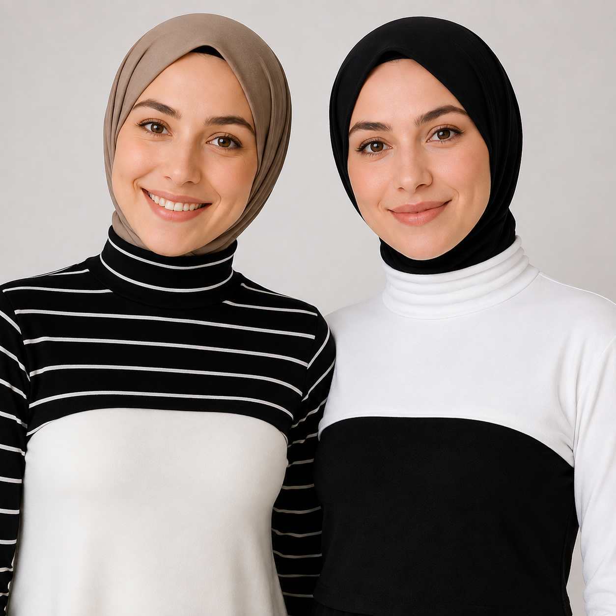 2'li paket çizgili ve siyah-beyaz boyunluklu kolluk yaka detay