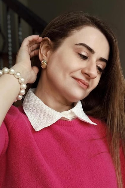 Dantel Yaka Detaylı Gömlek Yakası - Krem