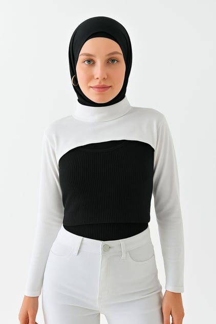 Dik Yaka Boyunluklu Kolluk - Beyaz