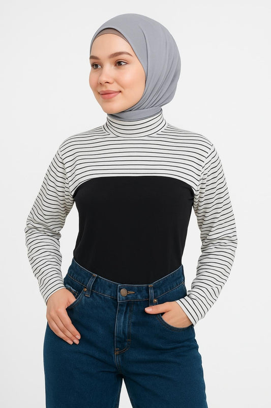 Dik Yaka Boyunluklu Kolluk - Çizgili (Beyaz)