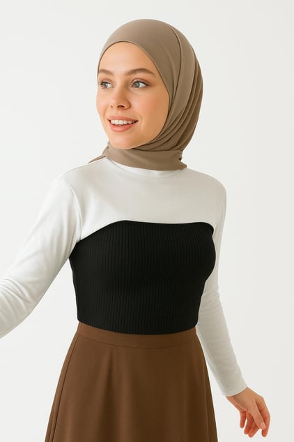 Dik Yaka Boyunluklu Kolluk - Krem