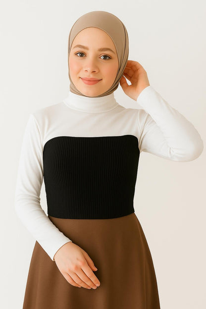 Dik Yaka Boyunluklu Kolluk - Krem