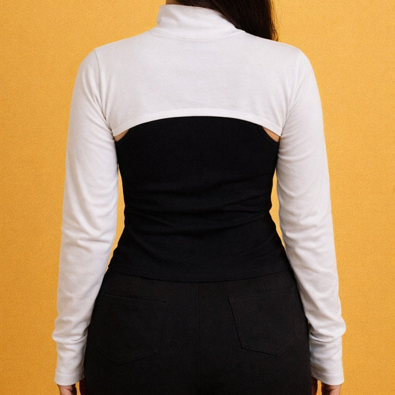 Tesettür kolluk ve boyunluk modelleri modern tasarım – uzun kolluk penye kumaş kadın kolluk siyah beyaz kombin