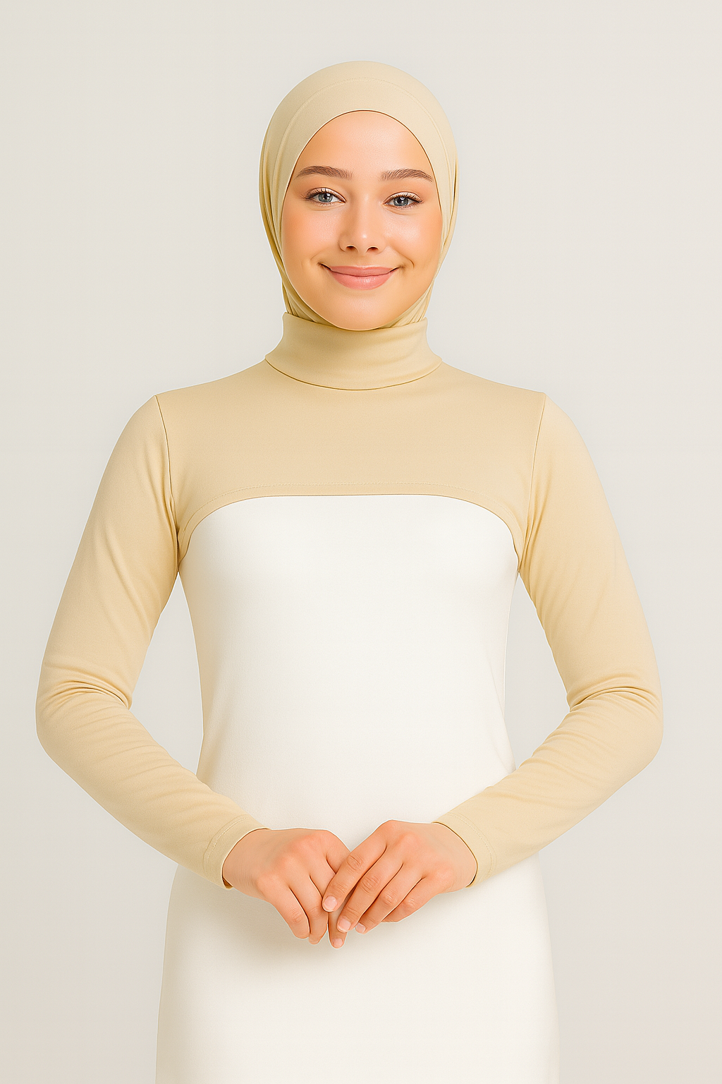 Stand Collar Neck Collar with Sleeves - Beige