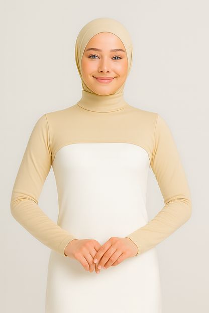 Stand Collar Neck Collar with Sleeves - Beige