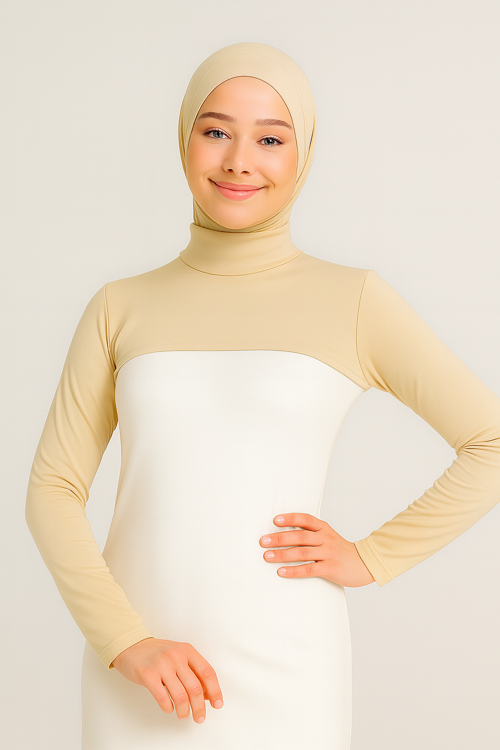 Stand Collar Neck Collar with Sleeves - Beige