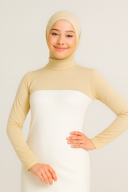 Stand Collar Neck Collar with Sleeves - Beige