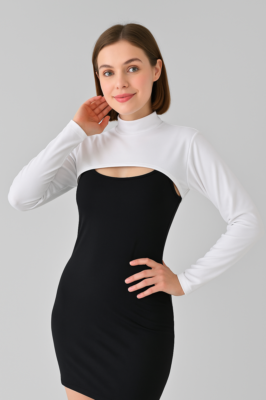 Stand Collar Neck Collar Sleeve - White