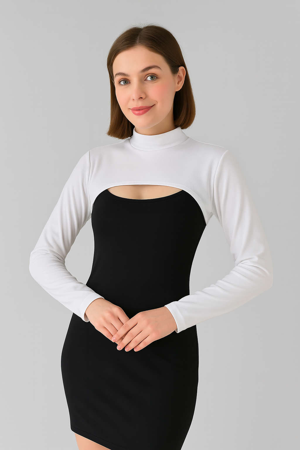 Stand Collar Neck Collar Sleeve - White