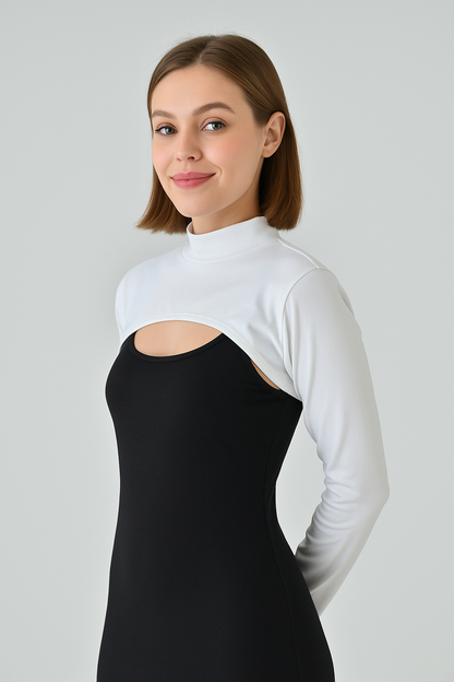 Stand Collar Neck Collar Sleeve - White