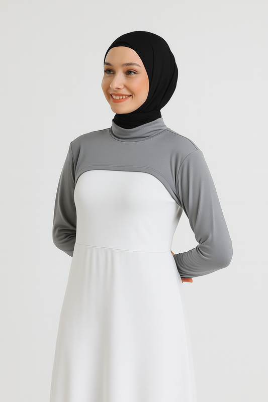 طوق قائم للرقبة وأكمام - رمادي