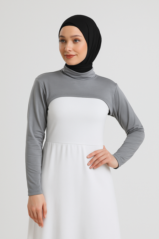 طوق قائم للرقبة وأكمام - رمادي