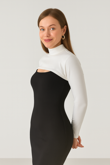 Dik Yaka Boyunluklu Kolluk - Krem