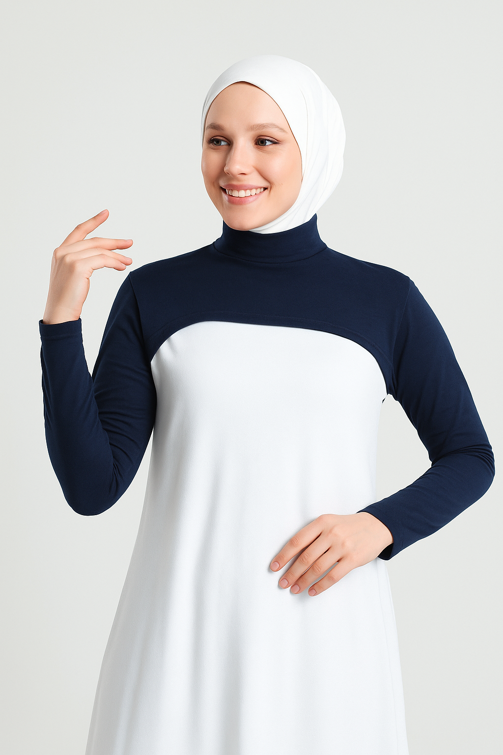 Stand Collar Neck Collar Sleeve - Navy Blue